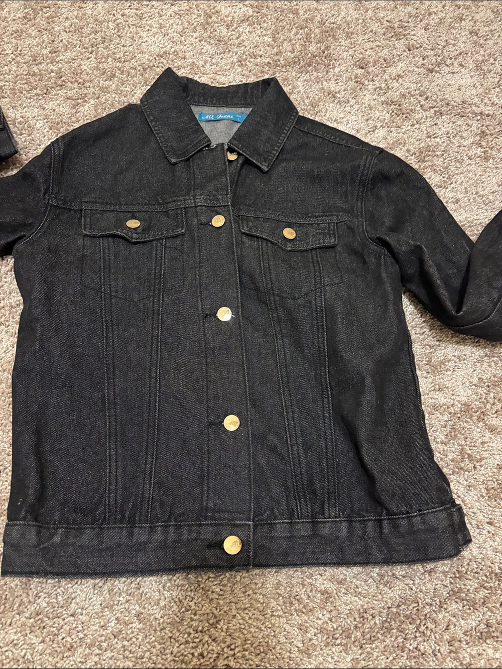 AQ Retro Black Denim Trucker Jacket with Gold Buttons